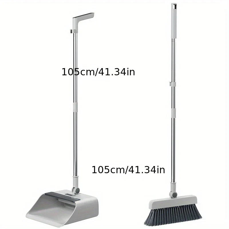 Multifunctional broom and dustpan set with 3-in-1 design, ergonomic handle, and self-cleaner, ideal for efficient home cleani
