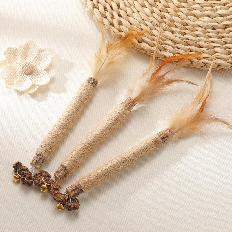 "Natural dental chew toy for cats, silvervine sticks promoting healthy teeth and playful activity, pet supplies."