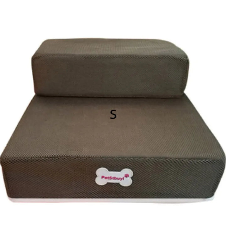"Non-slip pet stairs with soft foam for dogs and cats, safe steps for easy access to sofa or bed, supportive and stylish."