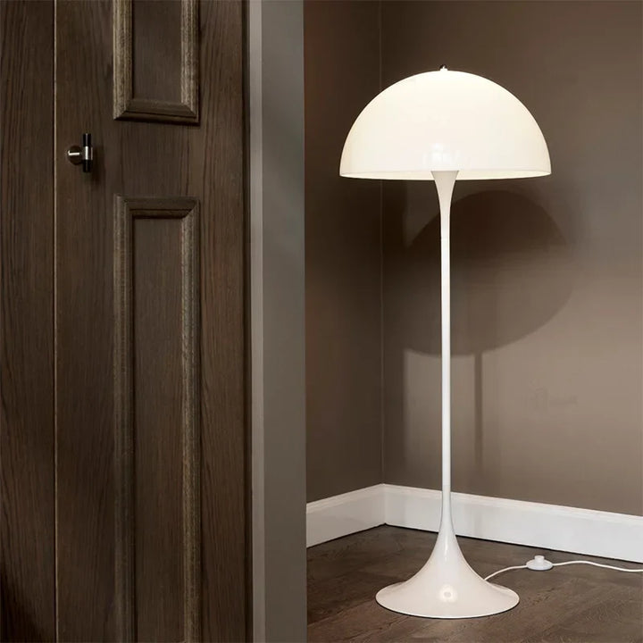 "Nordic Danish LED Mushroom Floor Lamp, modern minimalist design, acrylic, warm glow, ideal for lounges and reading nooks."