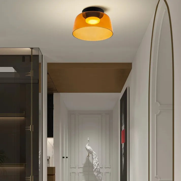 Nordic designer glass ceiling lamp in modern medieval style with elegant glass build, available in gray, green, and orange.