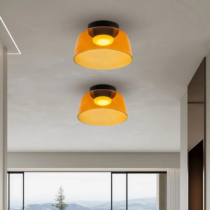 Nordic designer glass ceiling lamp in modern medieval style with elegant glass build, available in gray, green, and orange.