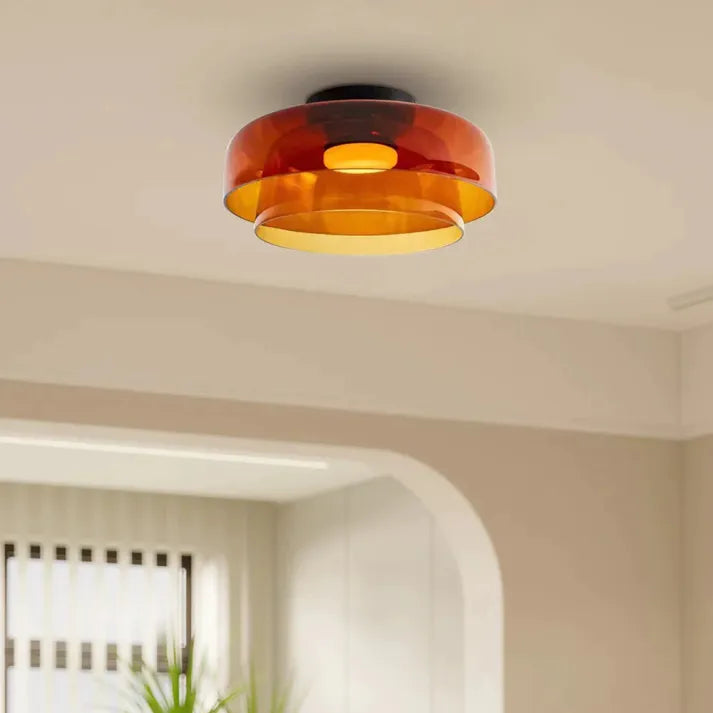 Nordic designer glass ceiling lamp in modern medieval style with elegant glass build, available in gray, green, and orange.