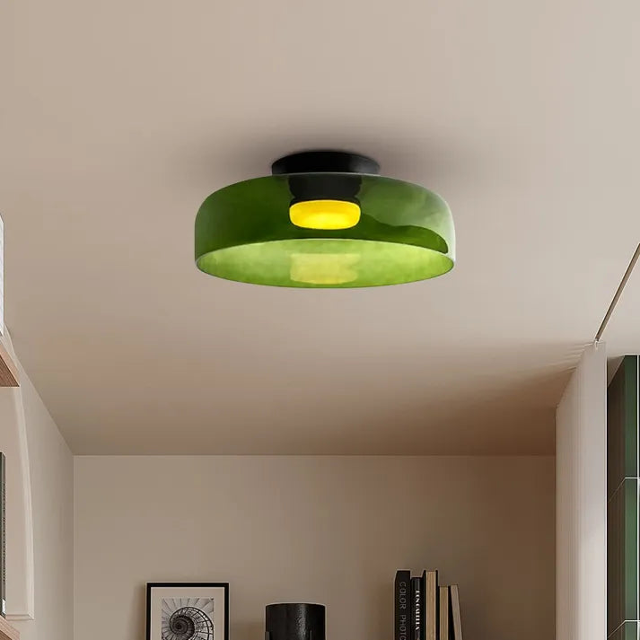 Nordic designer glass ceiling lamp in modern medieval style with elegant glass build, available in gray, green, and orange.