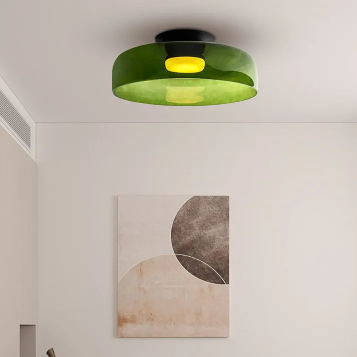 Nordic designer glass ceiling lamp in modern medieval style with elegant glass build, available in gray, green, and orange.