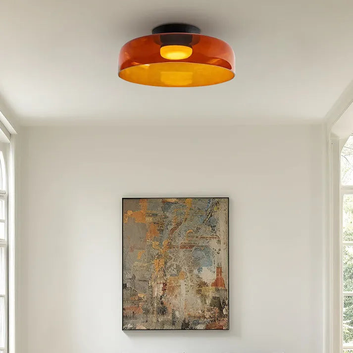 Nordic designer glass ceiling lamp in modern medieval style with elegant glass build, available in gray, green, and orange.
