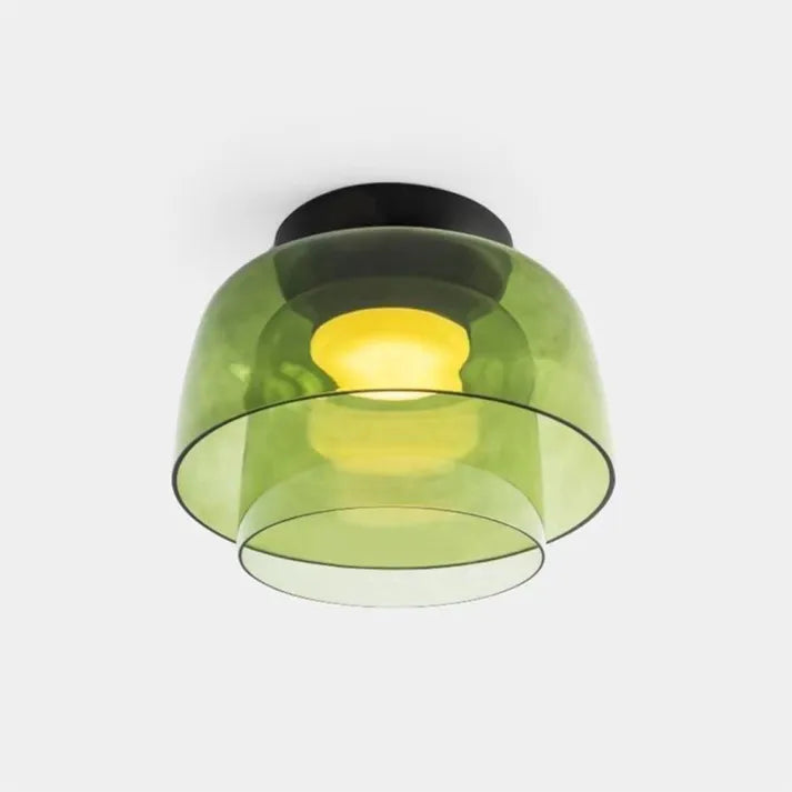 Nordic designer glass ceiling lamp in modern medieval style with elegant glass build, available in gray, green, and orange.