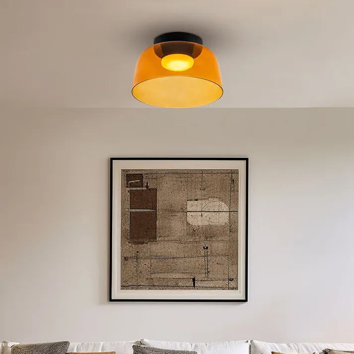 Nordic designer glass ceiling lamp in modern medieval style with elegant glass build, available in gray, green, and orange.