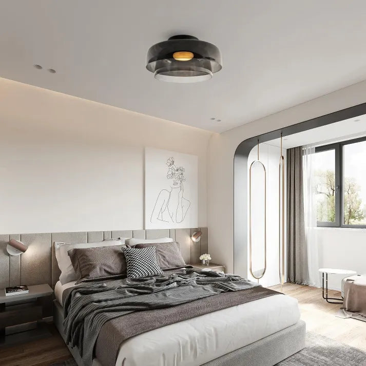 Nordic designer glass ceiling lamp in modern medieval style with elegant glass build, available in gray, green, and orange.