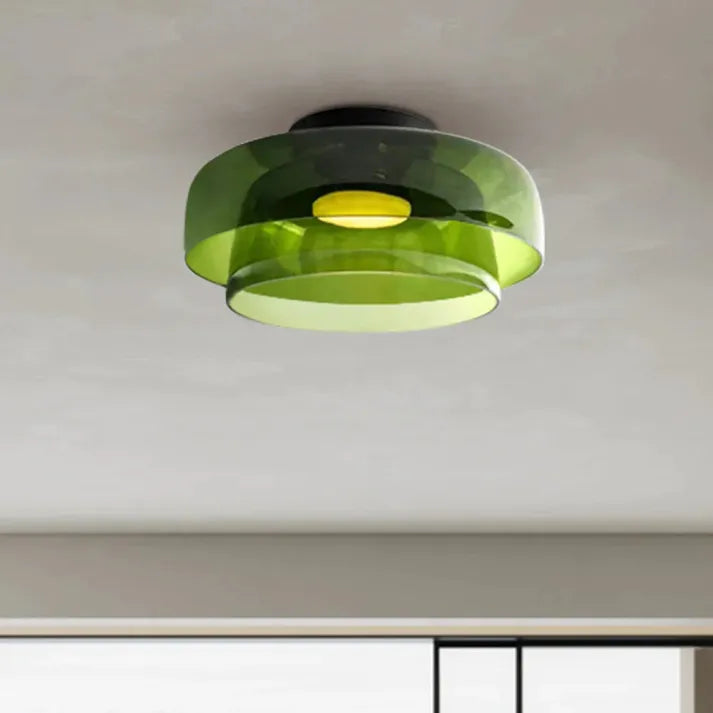 Nordic designer glass ceiling lamp in modern medieval style with elegant glass build, available in gray, green, and orange.