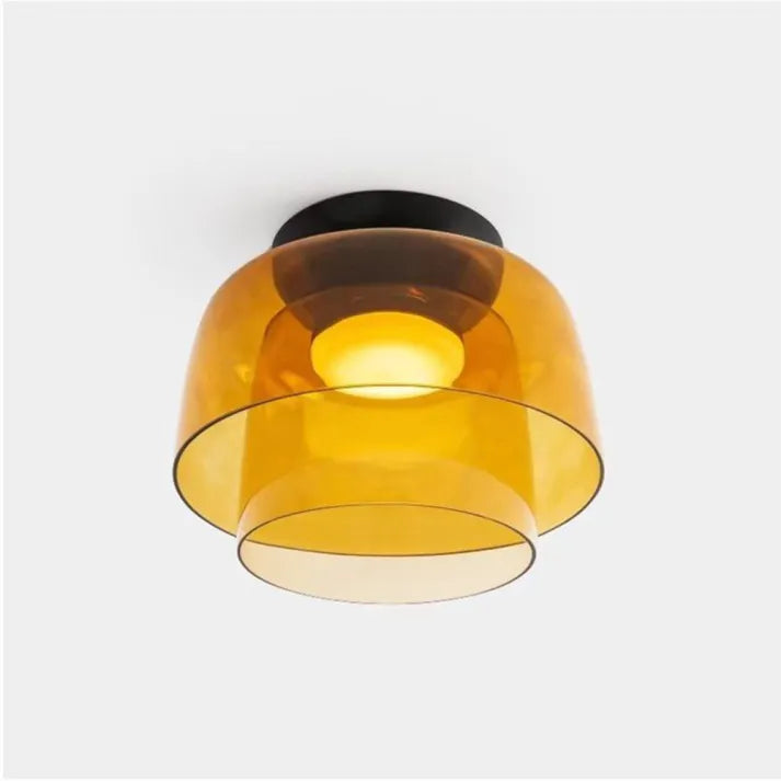 Nordic designer glass ceiling lamp in modern medieval style with elegant glass build, available in gray, green, and orange.
