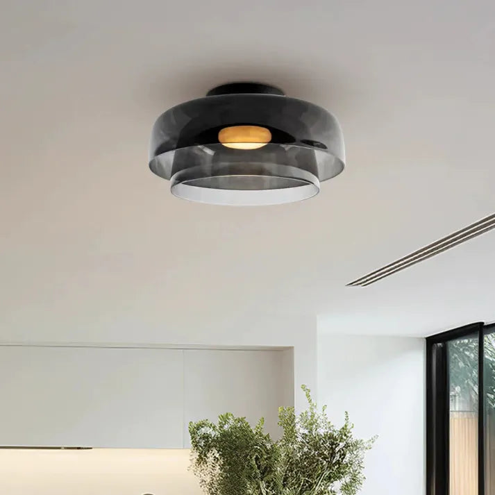 Nordic designer glass ceiling lamp in modern medieval style with elegant glass build, available in gray, green, and orange.