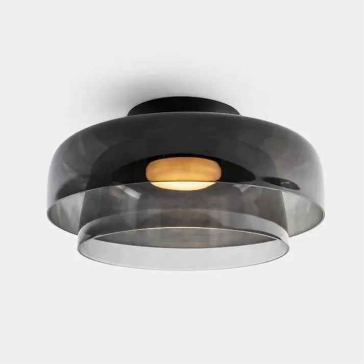 Nordic designer glass ceiling lamp in modern medieval style with elegant glass build, available in gray, green, and orange.