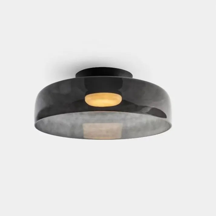 Nordic designer glass ceiling lamp in modern medieval style with elegant glass build, available in gray, green, and orange.