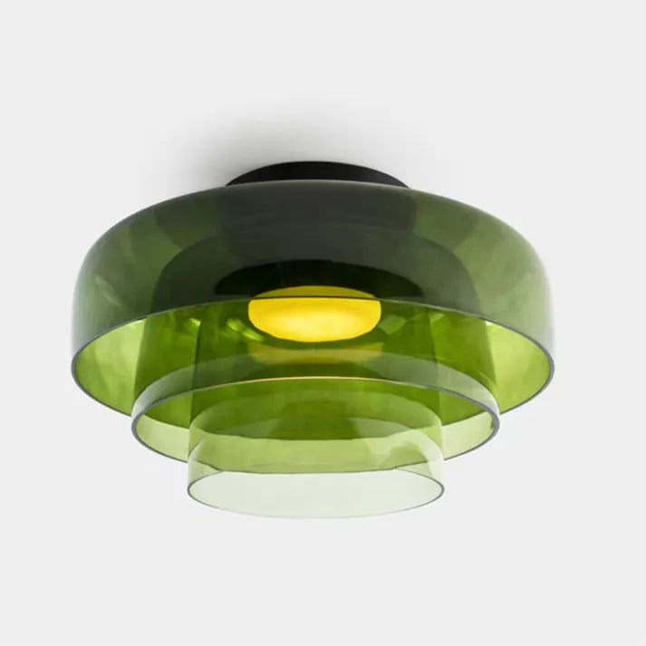 Nordic designer glass ceiling lamp in modern medieval style with elegant glass build, available in gray, green, and orange.