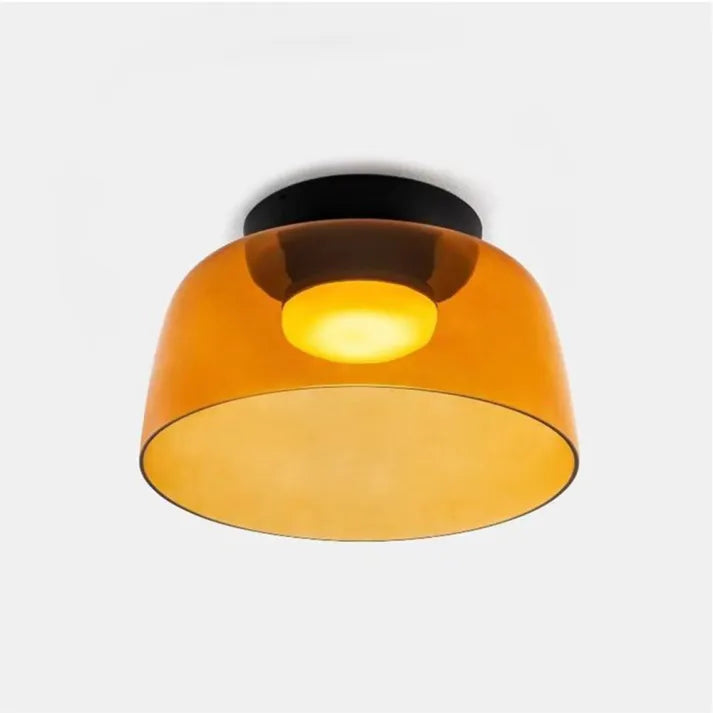 Nordic designer glass ceiling lamp in modern medieval style with elegant glass build, available in gray, green, and orange.