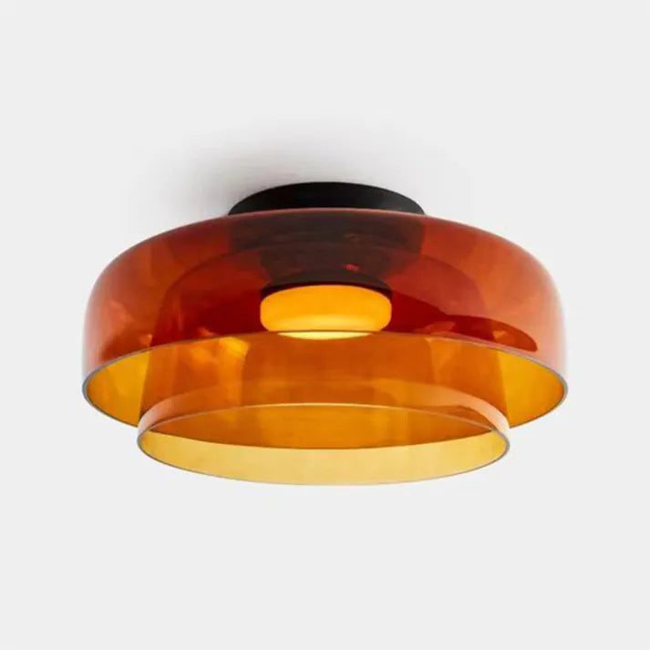 Nordic designer glass ceiling lamp in modern medieval style with elegant glass build, available in gray, green, and orange.