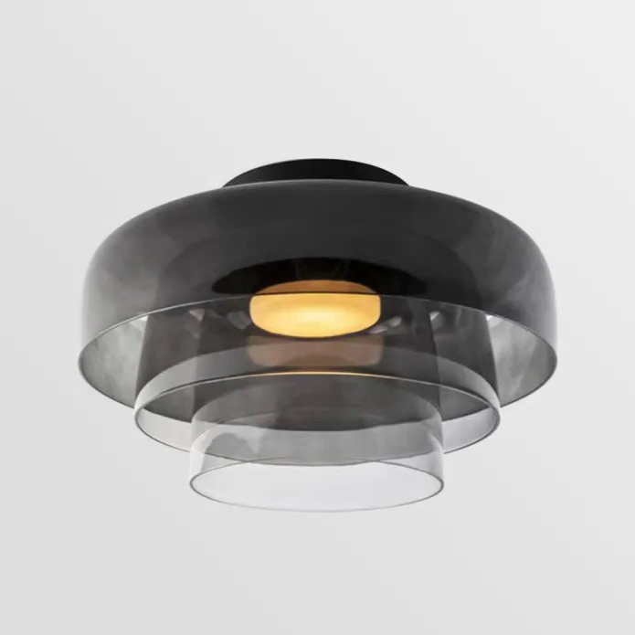 Nordic designer glass ceiling lamp in modern medieval style with elegant glass build, available in gray, green, and orange.