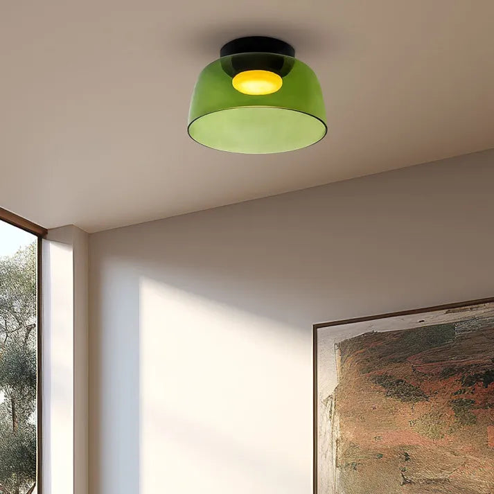 Nordic designer glass ceiling lamp in modern medieval style with elegant glass build, available in gray, green, and orange.