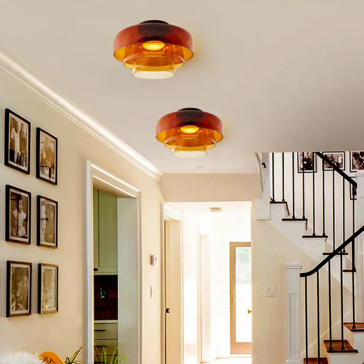 Nordic designer glass ceiling lamp in modern medieval style with elegant glass build, available in gray, green, and orange.