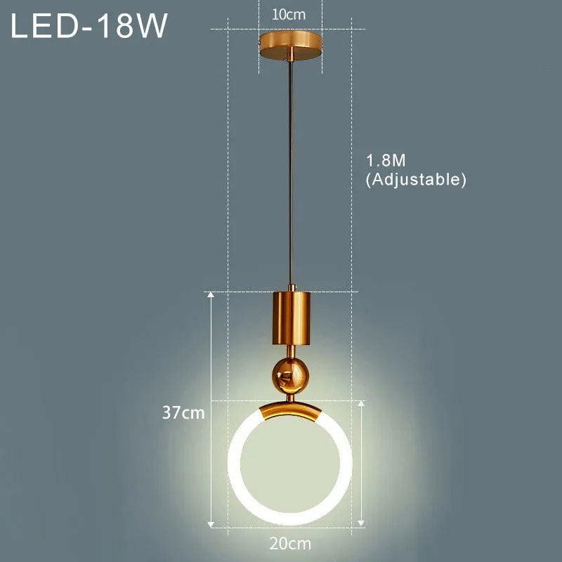 "Nordic LED Pendant Light with sleek metal lines and minimalist design, perfect for modern kitchens and dining areas."