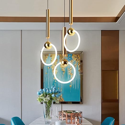 "Nordic LED Pendant Light with sleek metal lines and minimalist design, perfect for modern kitchens and dining areas."