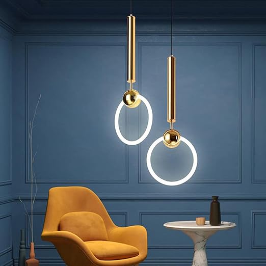 "Nordic LED Pendant Light with sleek metal lines and minimalist design, perfect for modern kitchens and dining areas."
