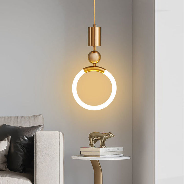 "Nordic LED Pendant Light with sleek metal lines and minimalist design, perfect for modern kitchens and dining areas."