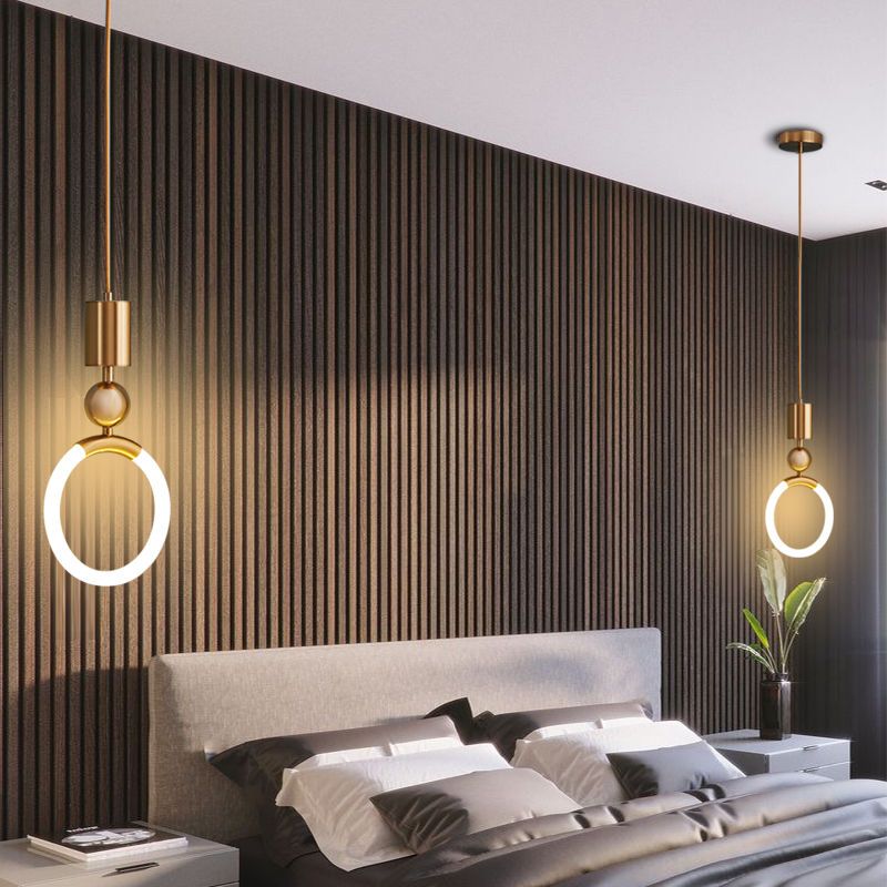 "Nordic LED Pendant Light with sleek metal lines and minimalist design, perfect for modern kitchens and dining areas."