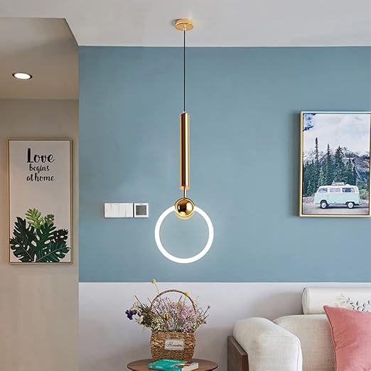 "Nordic LED Pendant Light with sleek metal lines and minimalist design, perfect for modern kitchens and dining areas."