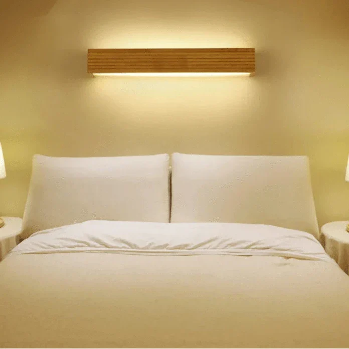 Nordic LED wooden wall sconce; modern, sleek design for stylish bedroom, bathroom lighting; energy-efficient up and down ligh