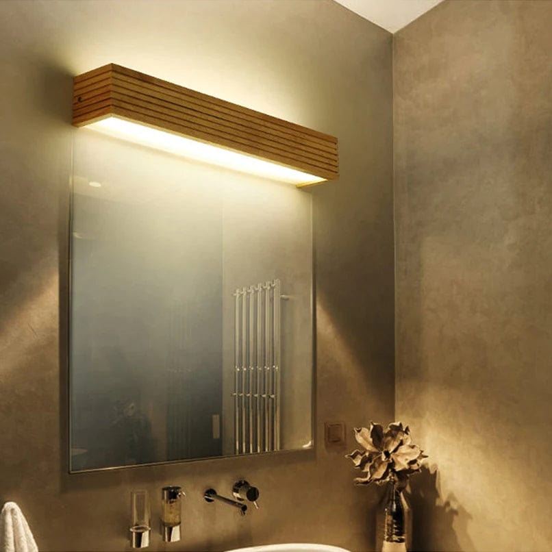 Nordic LED wooden wall sconce; modern, sleek design for stylish bedroom, bathroom lighting; energy-efficient up and down ligh