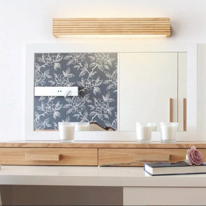 Nordic LED wooden wall sconce; modern, sleek design for stylish bedroom, bathroom lighting; energy-efficient up and down ligh