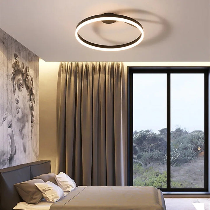 Nordic minimalist LED ceiling light with sleek metal iron and acrylic design, perfect for modern living room illumination.