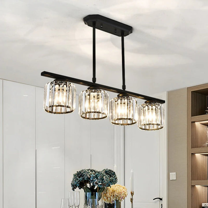 "Nordic multi-light glass pendant lamp with elegant glass shades, perfect for kitchen island or dining area centerpiece."