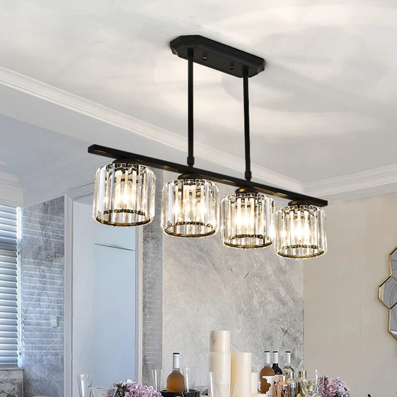 "Nordic multi-light glass pendant lamp with elegant glass shades, perfect for kitchen island or dining area centerpiece."