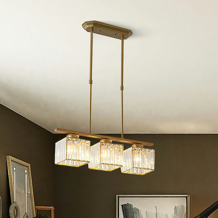 "Nordic multi-light glass pendant lamp with elegant glass shades, perfect for kitchen island or dining area centerpiece."