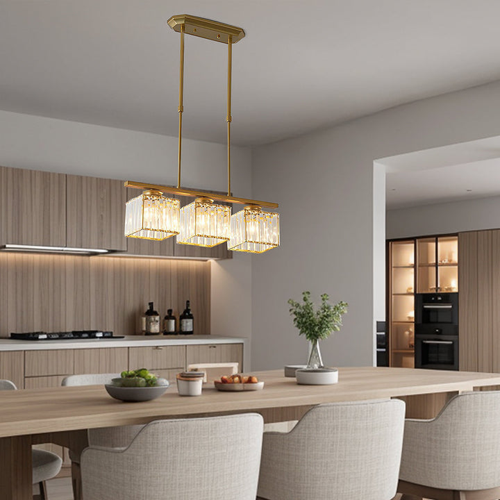 "Nordic multi-light glass pendant lamp with elegant glass shades, perfect for kitchen island or dining area centerpiece."