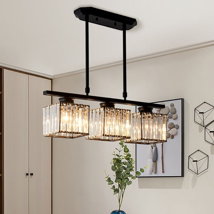 "Nordic multi-light glass pendant lamp with elegant glass shades, perfect for kitchen island or dining area centerpiece."