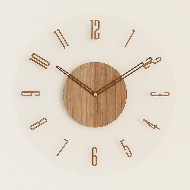 Nordic Wooden Wall Clock with minimalist design, round shape, natural wood finish, and silent quartz movement for home decor.