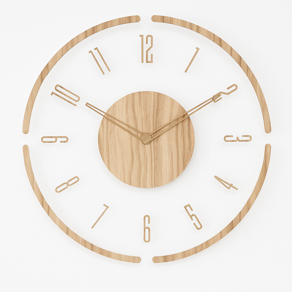 Nordic Wooden Wall Clock with minimalist design, round shape, natural wood finish, and silent quartz movement for home decor.