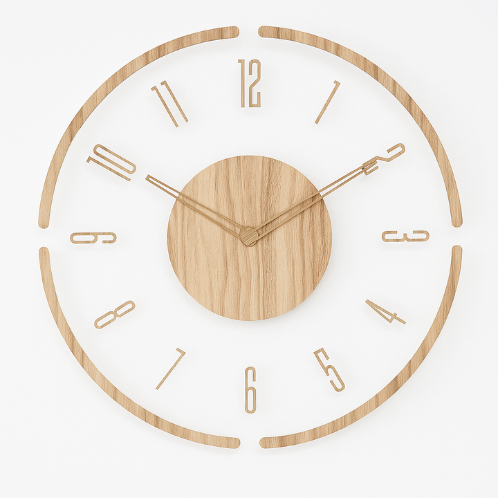 Nordic Wooden Wall Clock with minimalist design, round shape, natural wood finish, and silent quartz movement for home decor.