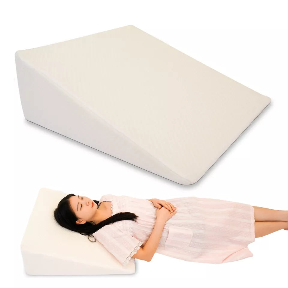 Orthopaedic triangle wedge pillow in white, offering reflux relief, post-surgery support, improves posture and circulation.