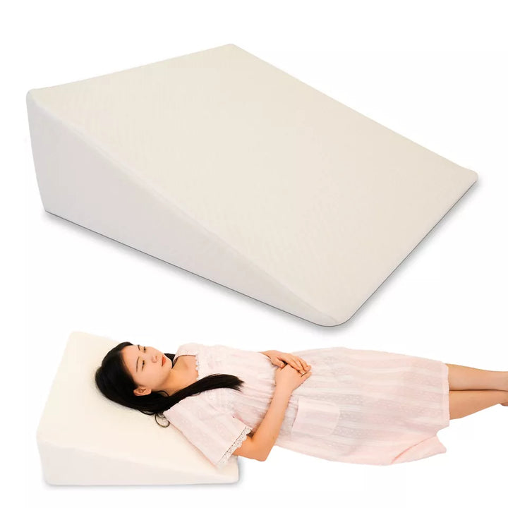 Orthopaedic triangle wedge pillow in white, offering reflux relief, post-surgery support, improves posture and circulation.
