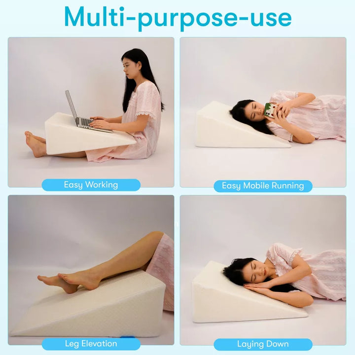 Orthopaedic triangle wedge pillow in white, offering reflux relief, post-surgery support, improves posture and circulation.