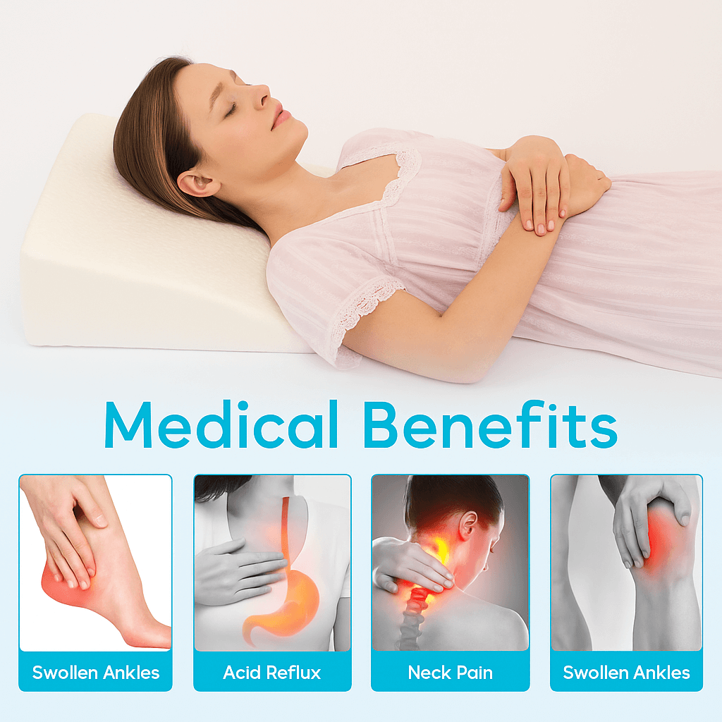 Orthopaedic triangle wedge pillow in white, offering reflux relief, post-surgery support, improves posture and circulation.
