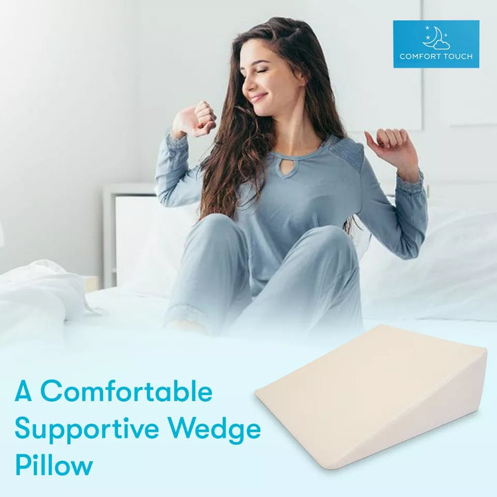 Orthopaedic triangle wedge pillow in white, offering reflux relief, post-surgery support, improves posture and circulation.