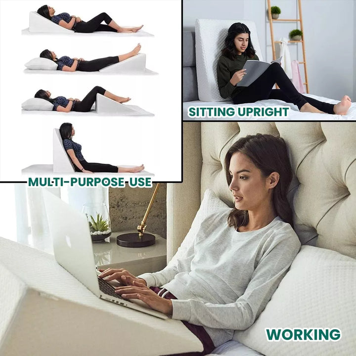 Orthopaedic triangle wedge pillow in white, offering reflux relief, post-surgery support, improves posture and circulation.