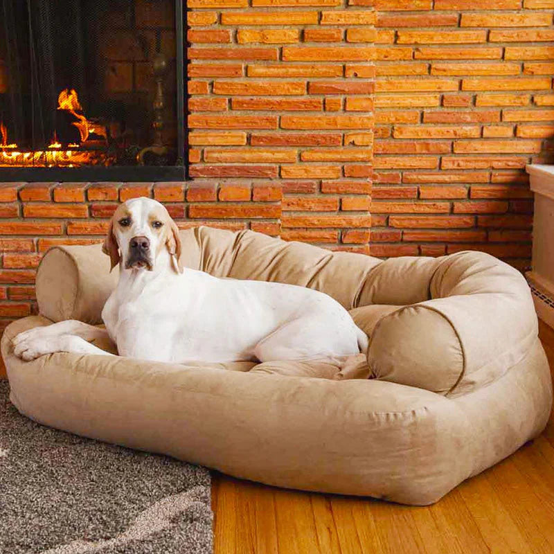 "Orthopedic dog sofa with cushioning, eco-friendly and stress-relieving, offering joint support and comfort for dogs."