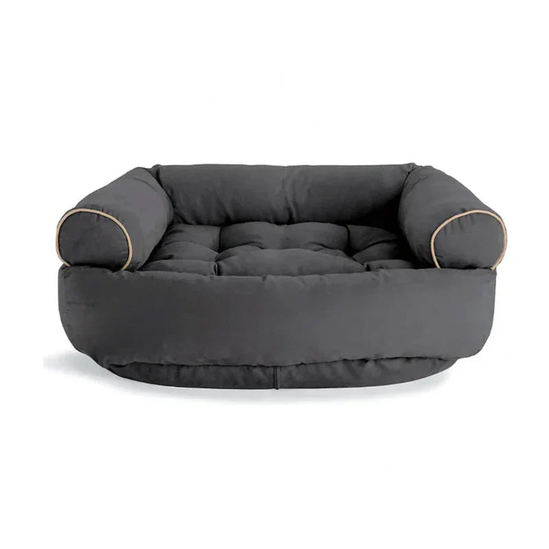 "Orthopedic dog sofa with cushioning, eco-friendly and stress-relieving, offering joint support and comfort for dogs."